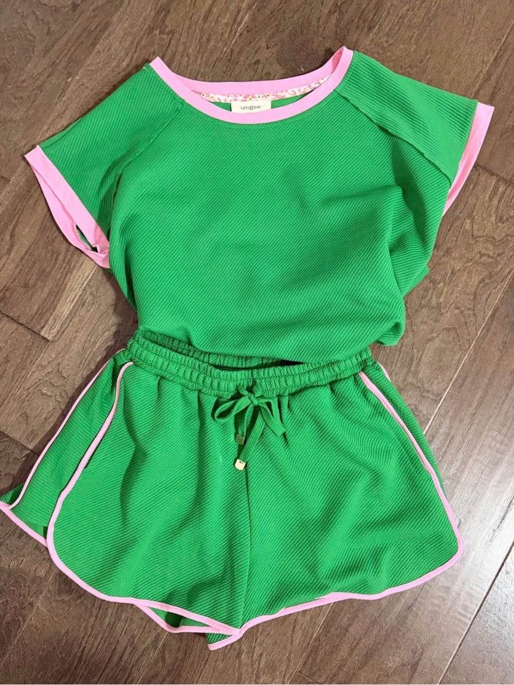 Umgee Green Lounge Shorts with Pink Trim